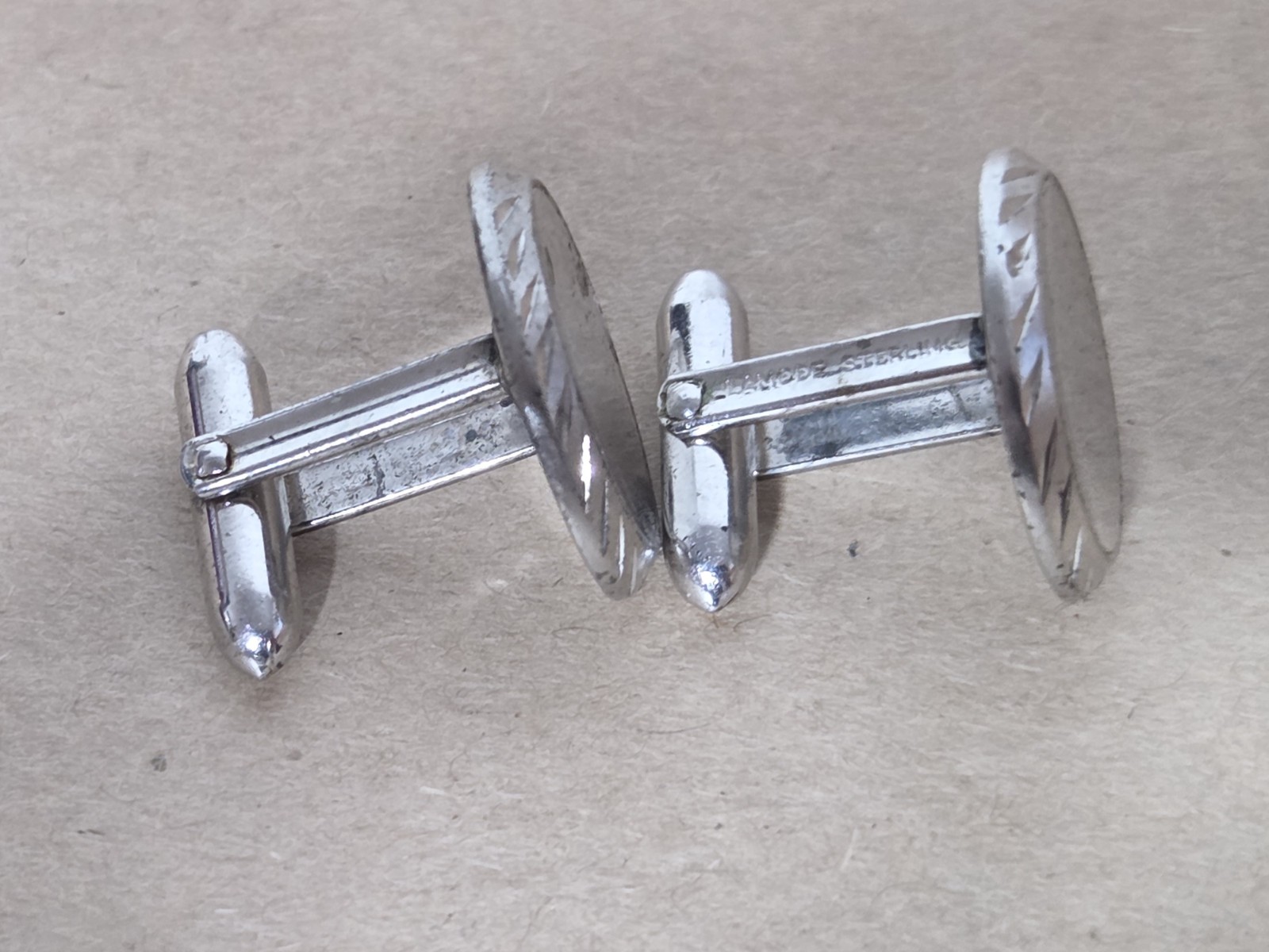 Vtg Lamode Sterling Silver Cufflinks 16.3g Mens Classic Cuff Link Round Patina