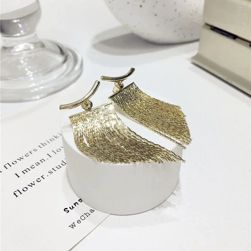 Gold Tassel Drop Earrings Women Elegant Dangle Party Wedding Jewelry Gift