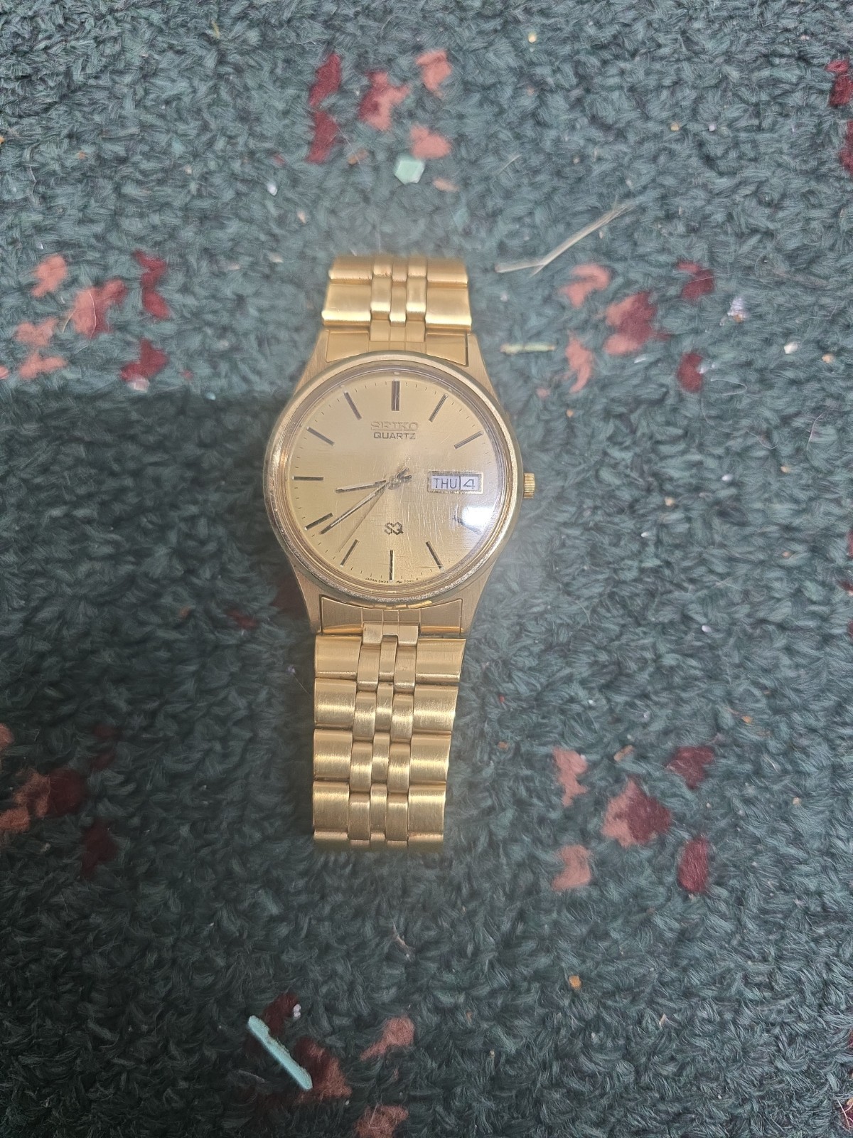 Seiko SQ Watch Men 35mm Champagne Dial Gold Tone Daydate 5y23-8049 New Battery B