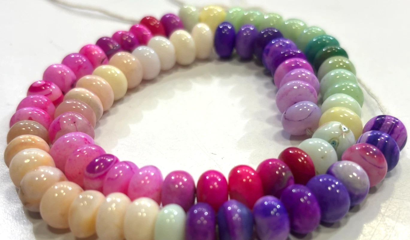 MULTI OPAL BEADS ROUNDELLE 8-9MM SMOOTH GEMSTONE 18 INCH NECKLACE