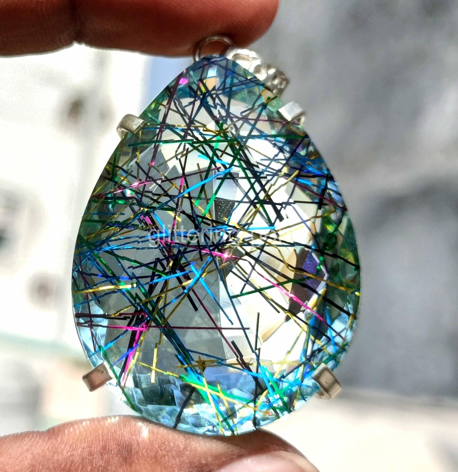 New In Box IGL 167.35 Rutilated Quartz Cut 925 Solid Silver Pendant Gemstone S
