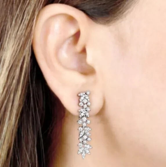 2Ct Lab Created Diamond Round Cut Drop & Dangle Earrings 14K White Gold Plated