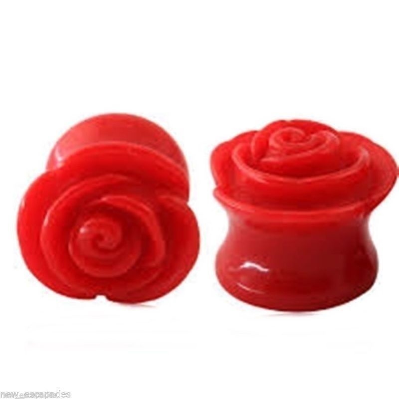 PAIR-Rose Red Acrylic Double Flare Ear Plugs 04mm/6 Gauge Body Jewelry