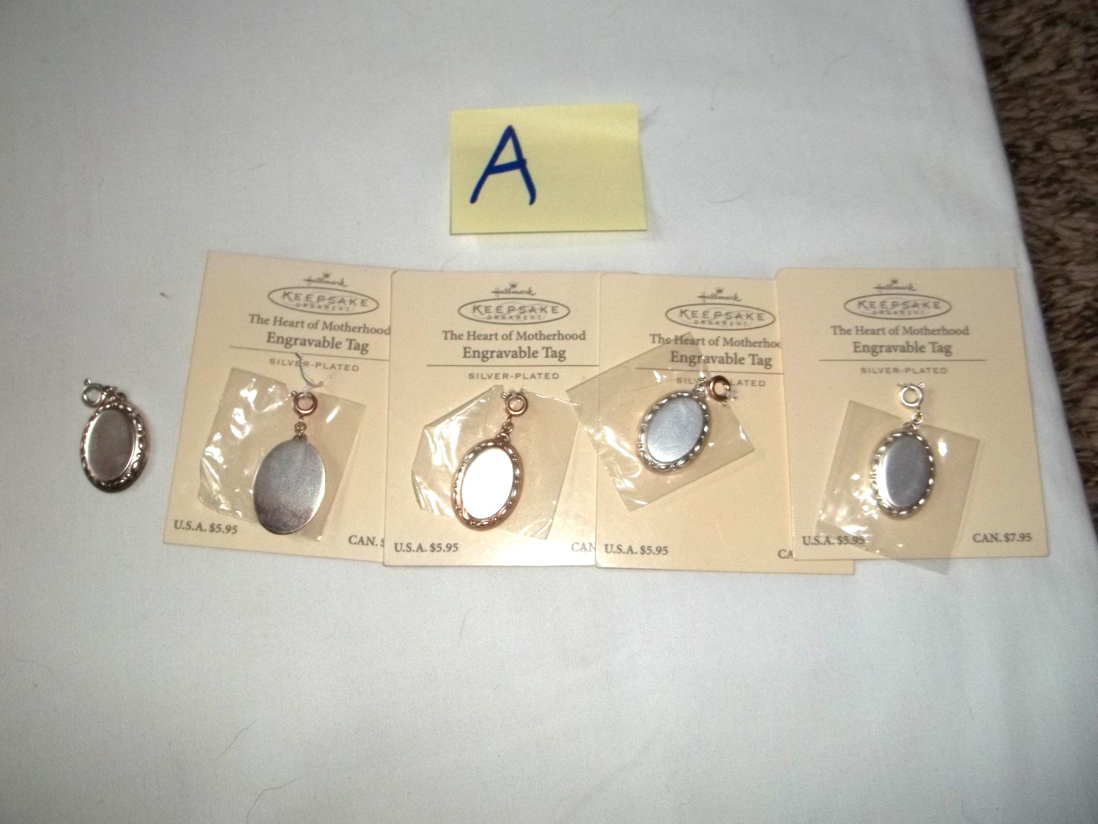 A – 4- Hallmark Keepsake Heart of Motherhood Engravable Charms NOS Silver Plated