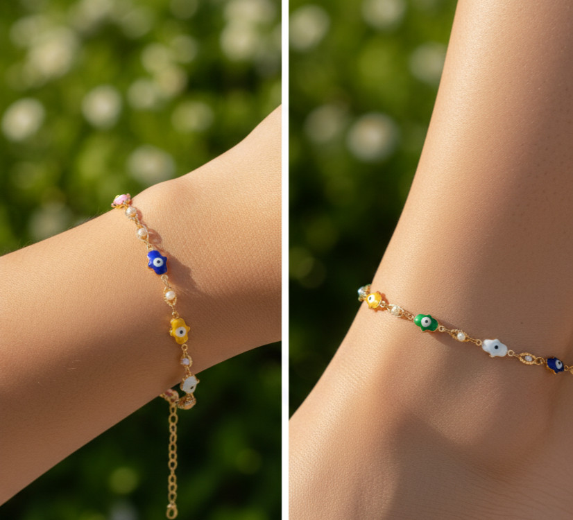 Colorful Evil Eye Charm Bracelet Gold-Plated Brass Boho Bracelet For Women