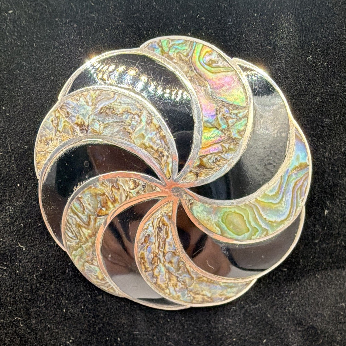 Vtg. A. J. Garcia Sterling 925, Abalone/Onyx, Pendant/ Brooch
