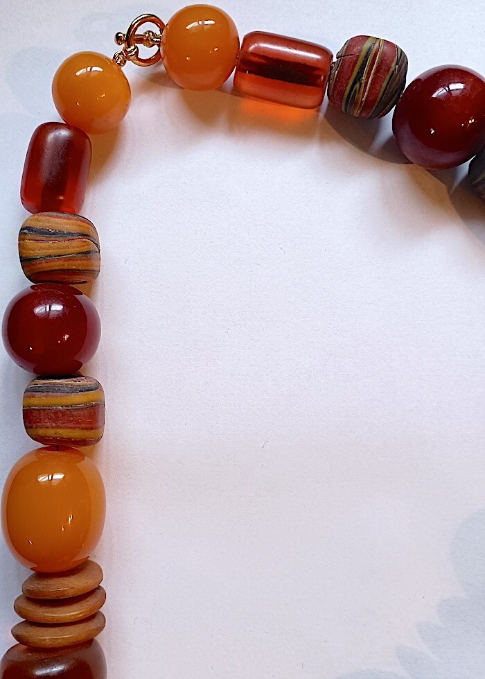 Necklace – Antique Lamp Work, Moroccan Copal, Bone & Resin Beads, 22 Inches