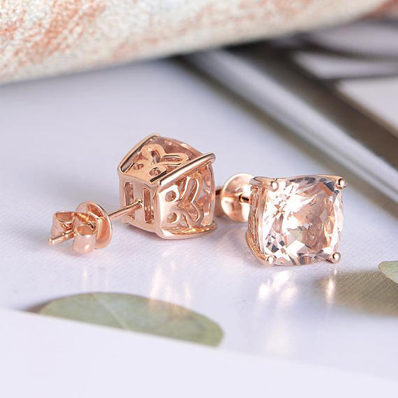 1ct Simulated Peach Morganite Lovely Stud Earrings Women 14k Rose Gold Plated