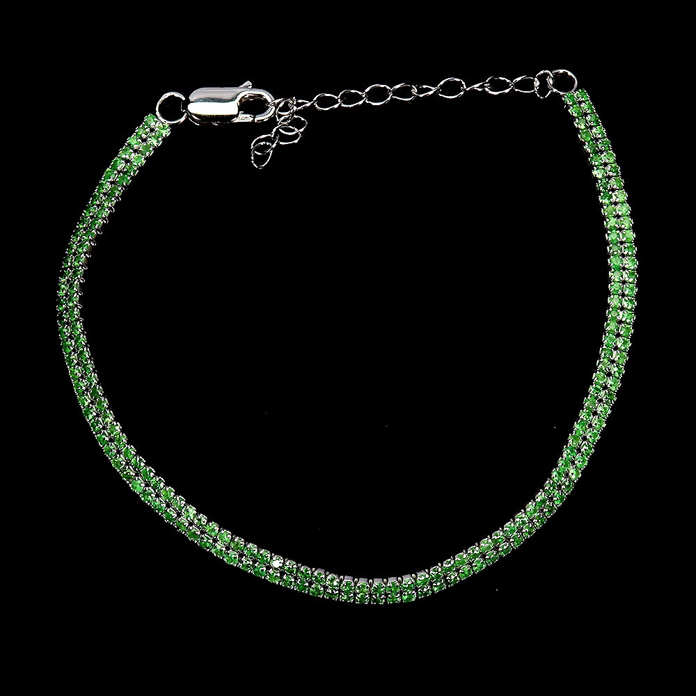 925 Sterling Silver Bracelet Tsavorite Garnet Round Diamond Cut Gemstone 7 In
