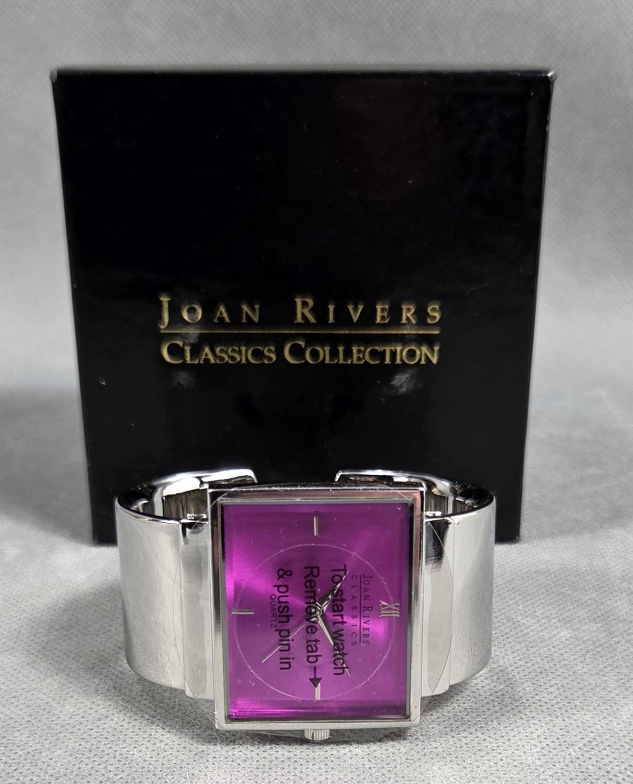 JOAN RIVERS Classic Collection PURPLE Quartz CUFF Silvertone WATCH #V377