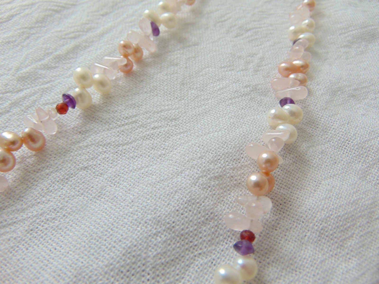 pink white tone freshwater pearls pink quarts Amethyst beads necklace bridal wed
