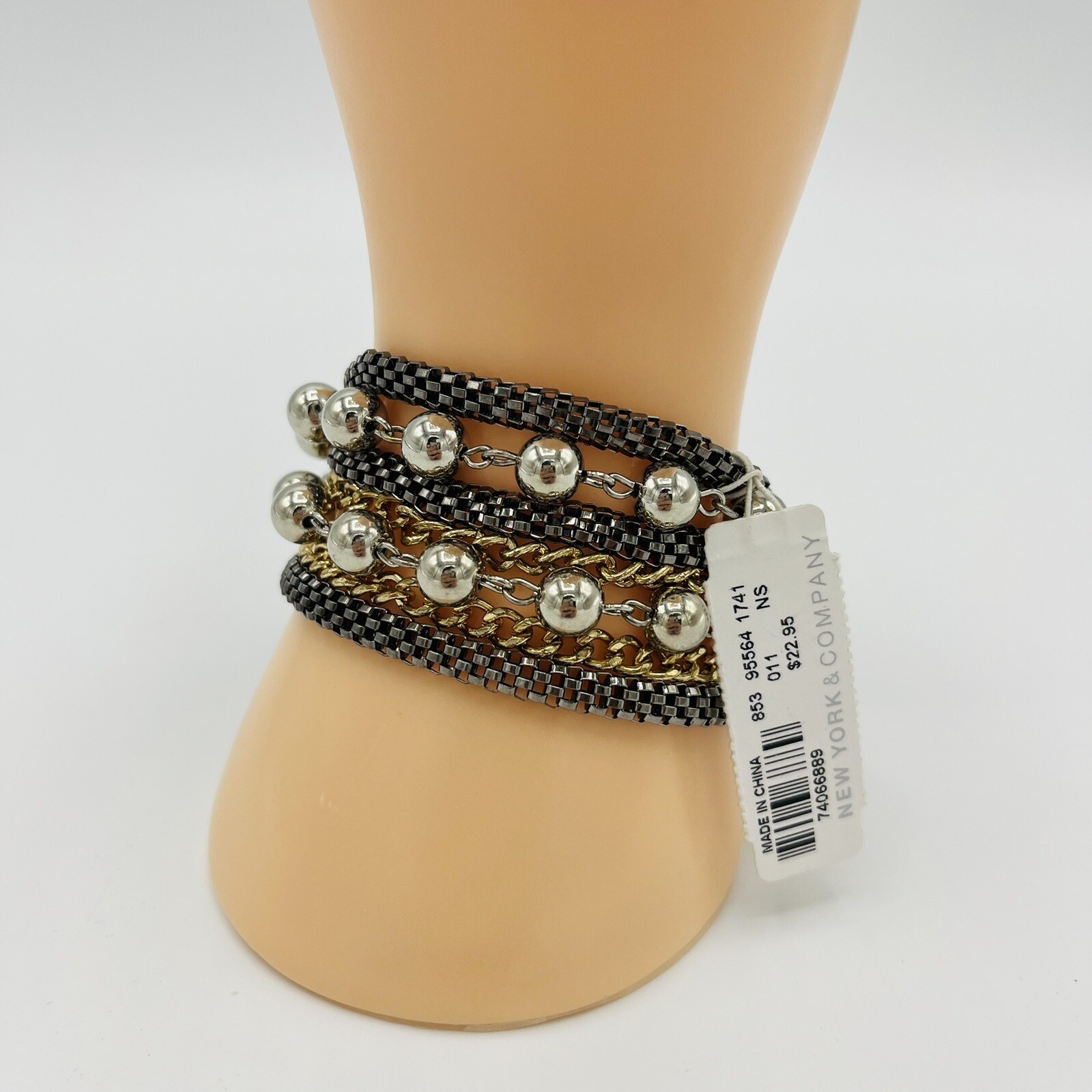 New York And Company Layer Bracelet Chain Black Silver Gold Colors Magnetic