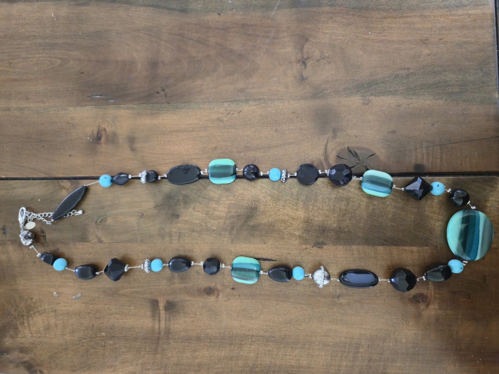Lot Of 3 Womens Necklaces 18″ish Inches Teal Green Black Brown Silver Bronze…