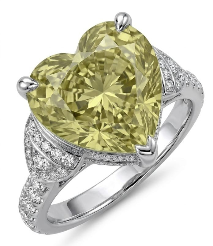 8.00 Ct Certified Heart Shape Yellowish Green Natural Diamond Engagement Ring