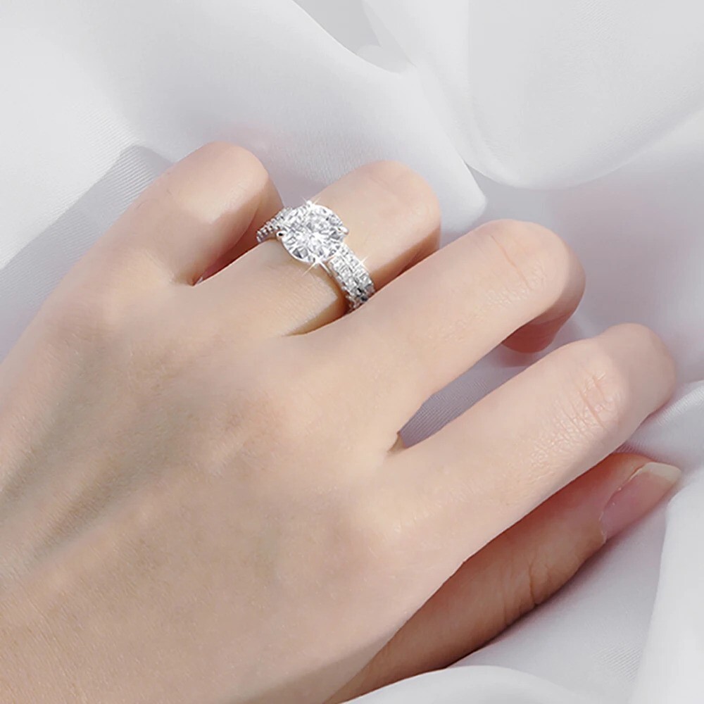 5Ct Dazzling Moissanite D/VVS1 Wedding Bridal Ring set 925 Silver Size 4-10 WG