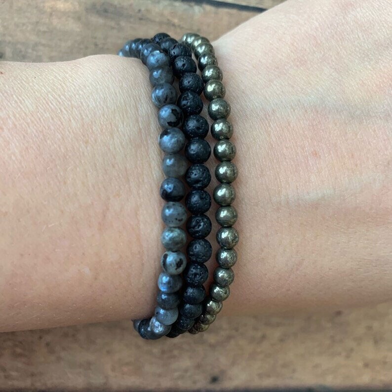 Larvikite Black Labradorite 4mm Round Gemstone Beaded Healing Balance Bracelet