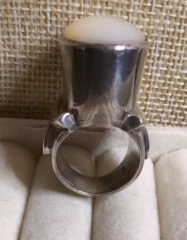 Heavy 925 Sterling Silver MOP Ring 40g Modernist Statement Size 6.75