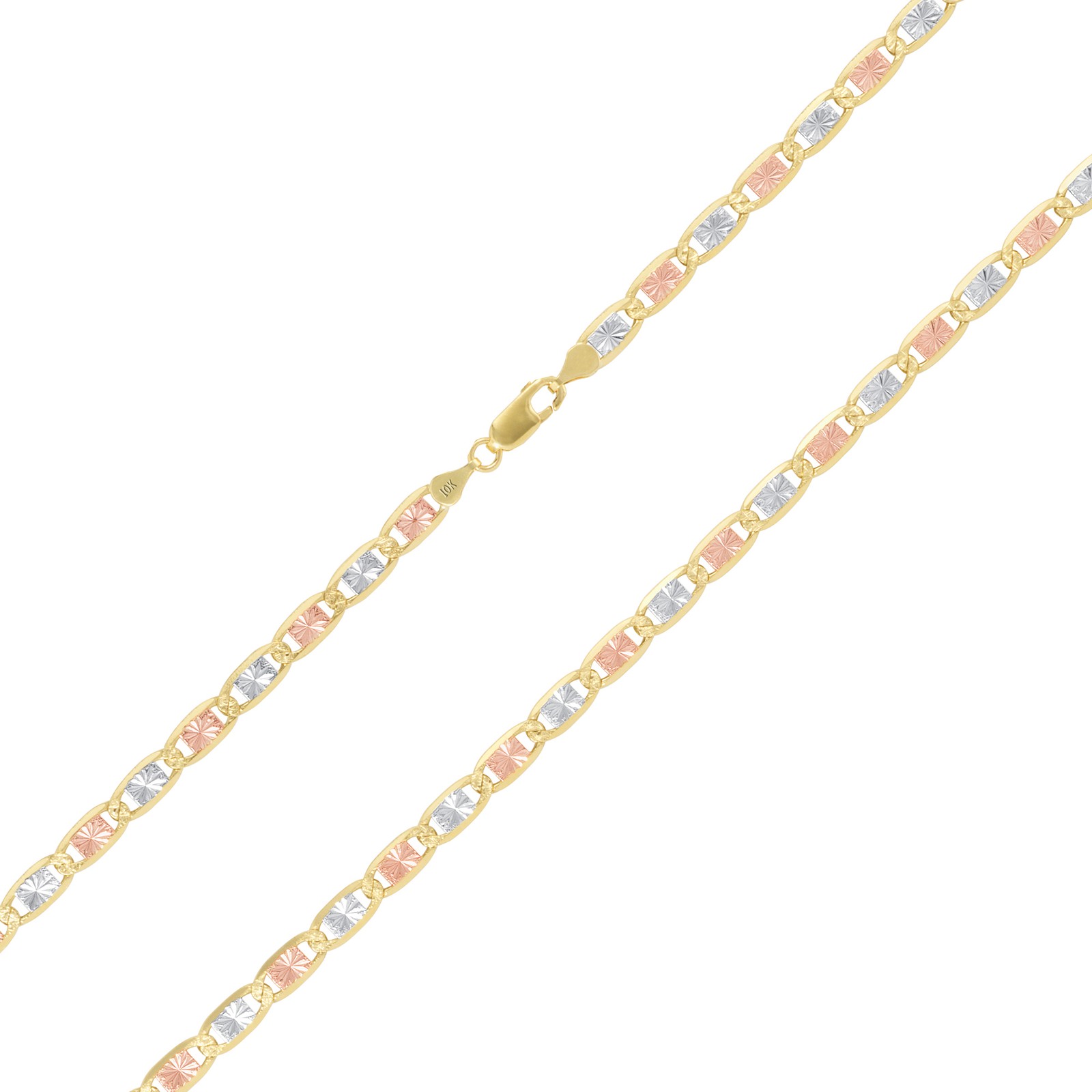 10K Solid Tri Yellow Rose White Gold 6mm Valentino Chain Womens Necklace 18″