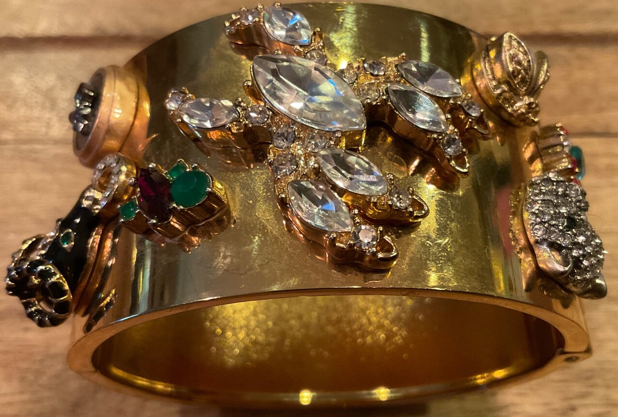 CABI SECRET GARDEN WIDE HINGED CUFF BRACELET RHINESTONE ACCENTED