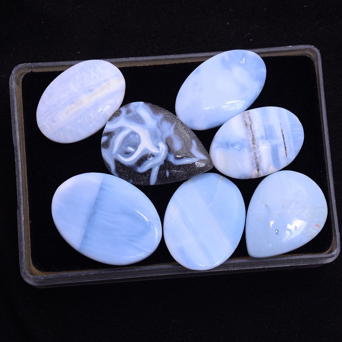 7 Pcs Natural Blue Opal 25mm-29mm Cabochon Glossy Untreated Loose Gemstones Lot