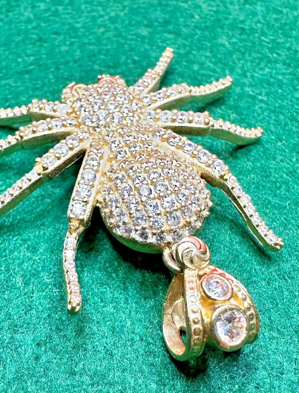 14K Gold Iced-Out Spider Pendant With Cubic zirconia