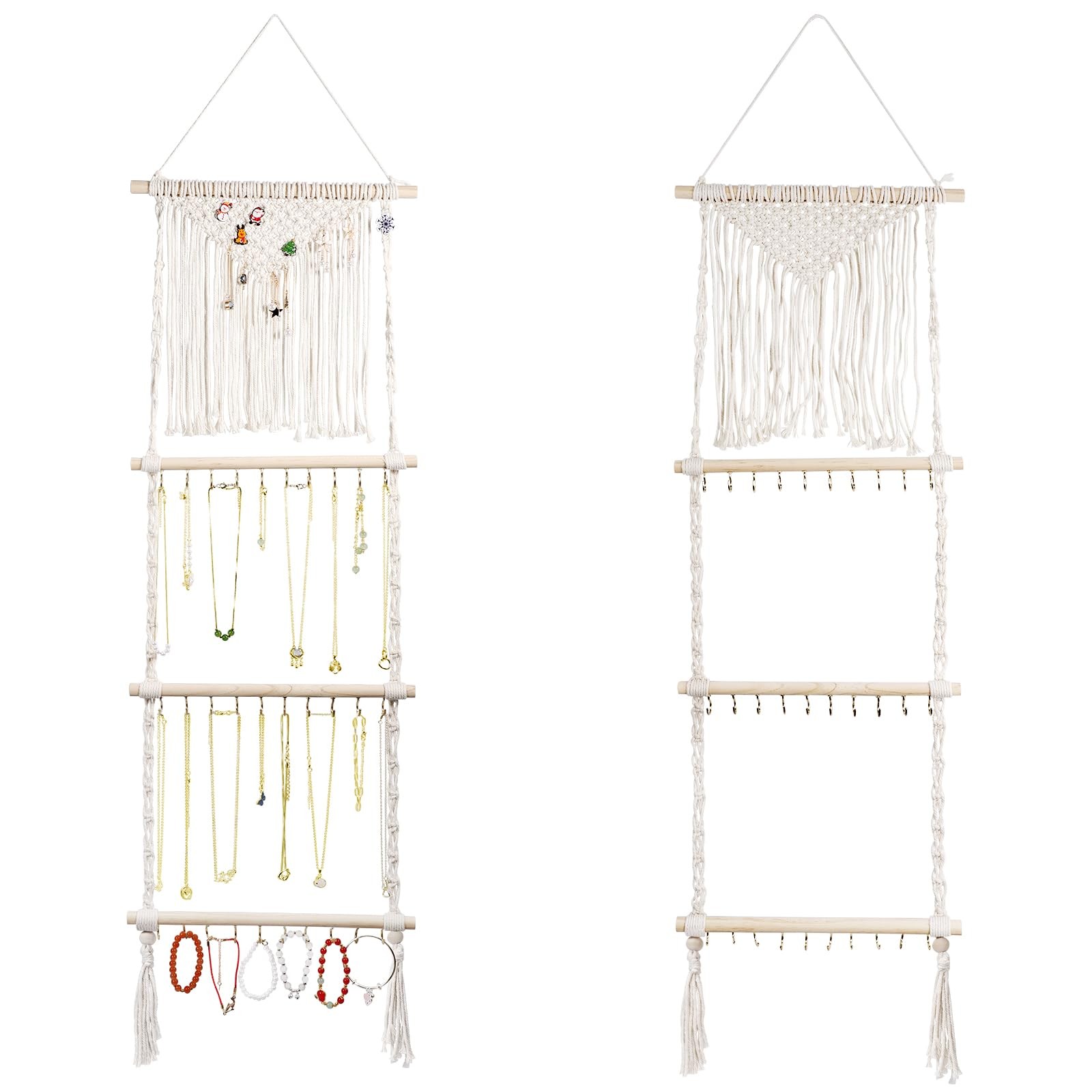 Boho Hanging Jewelry Organizer, for Wall Mounted or Door Hanging