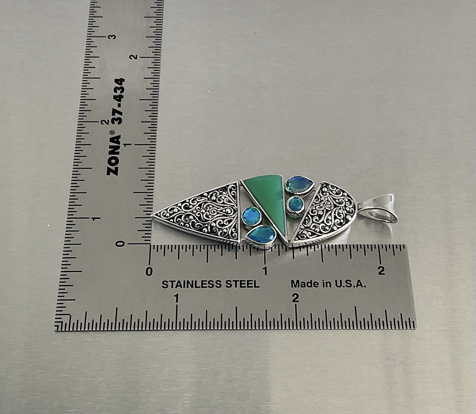 Sajen Chrysoprase, Rainbow Paraiba Quartz Pendant 3.00 CTW 925 Sterling Silver