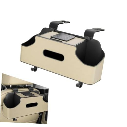 Car Back Seat Organizer Box, Leather Headrest Hanging 4-in-1 1 PC Beige