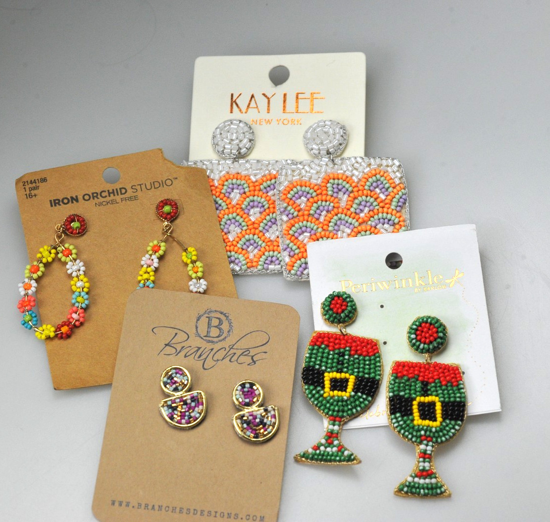 Beaded Statement Earrings Kay Lee periwinkle plus daisy cocktail MV25