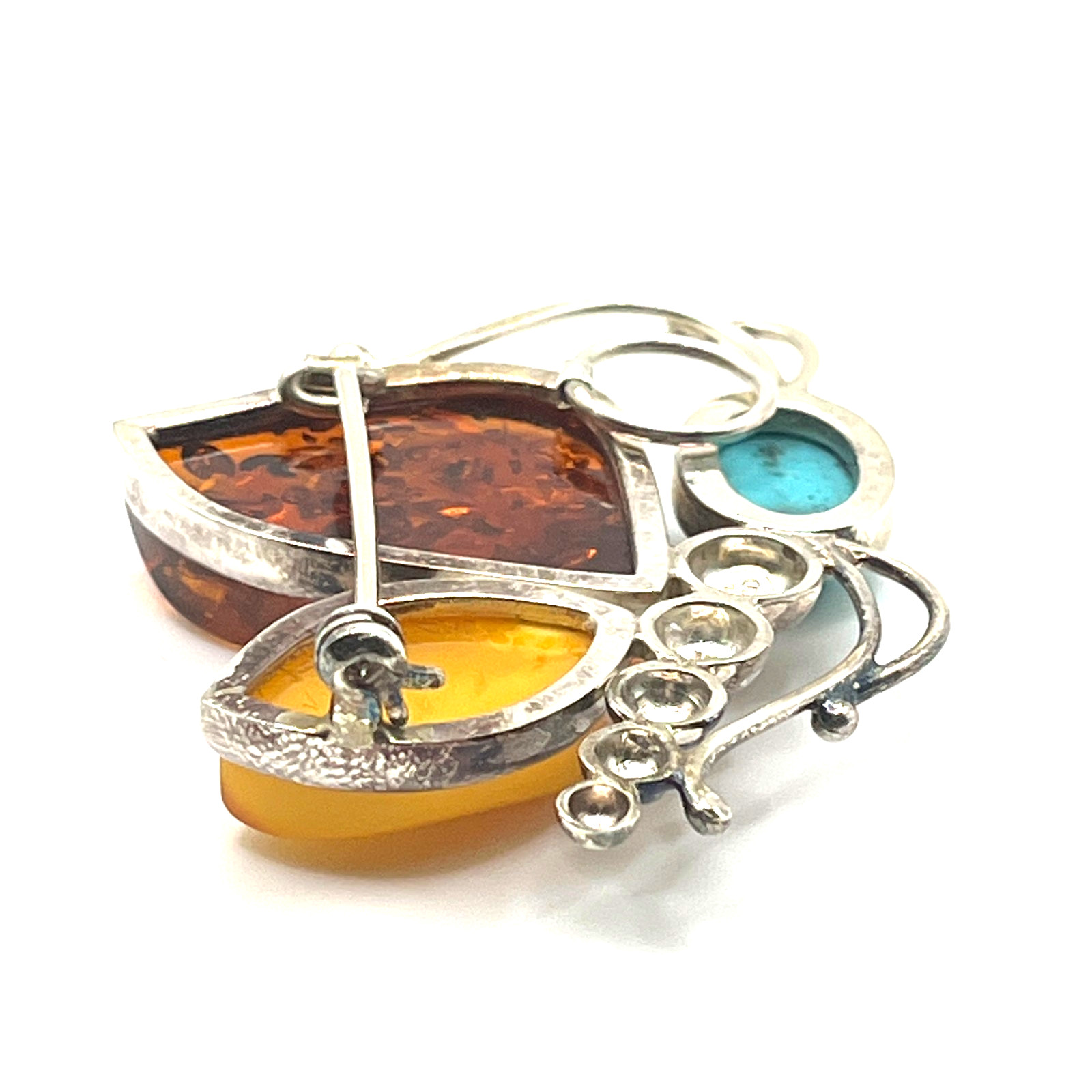 Brooch Valerio V8 Poland Baltic Amber Turquoise Butterfly 80s VTG Sterling 925