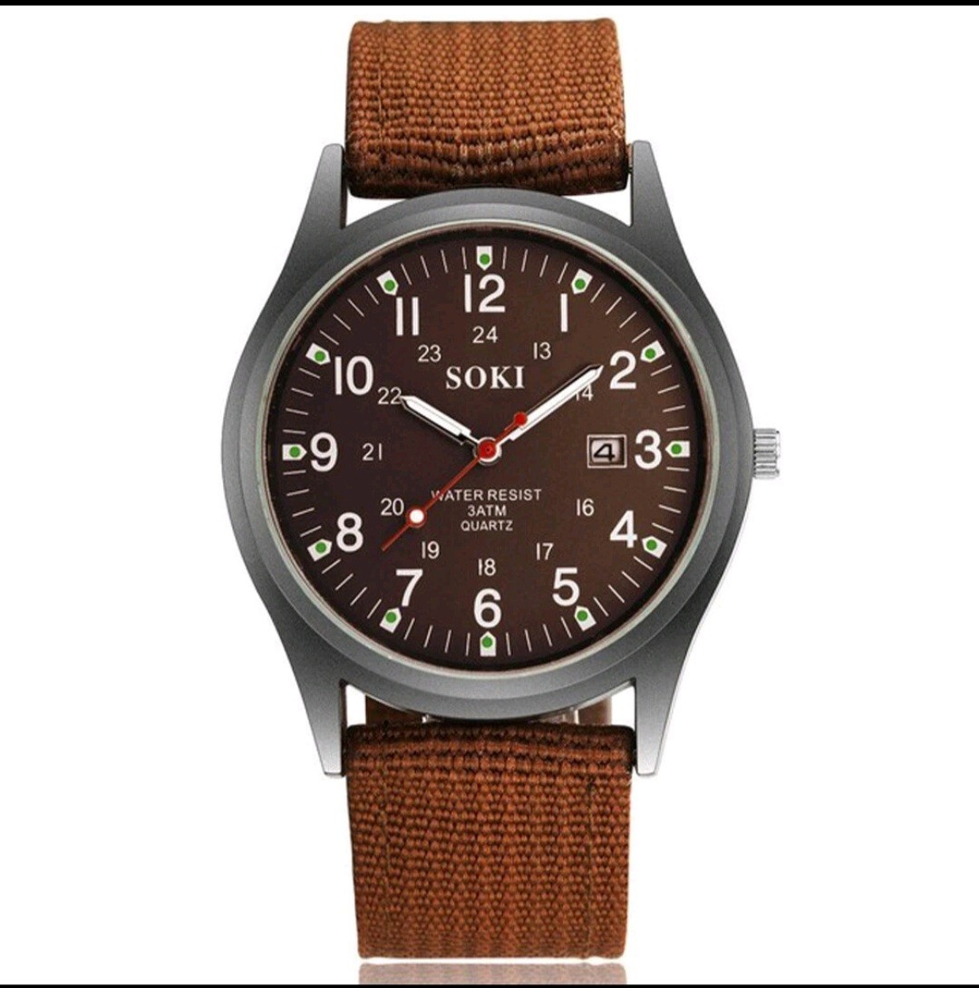 Men’s Military Army Luminous 24 Hours Dial Nylon Strap Date Quartz Wrist Watch