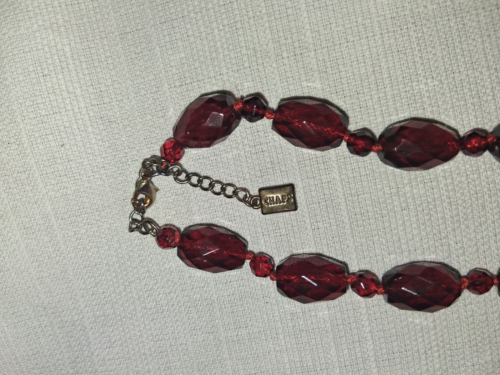 Red Beaded Necklace Ball/Bead Chain Gold Tone Filigree Charm Pendant Lobster