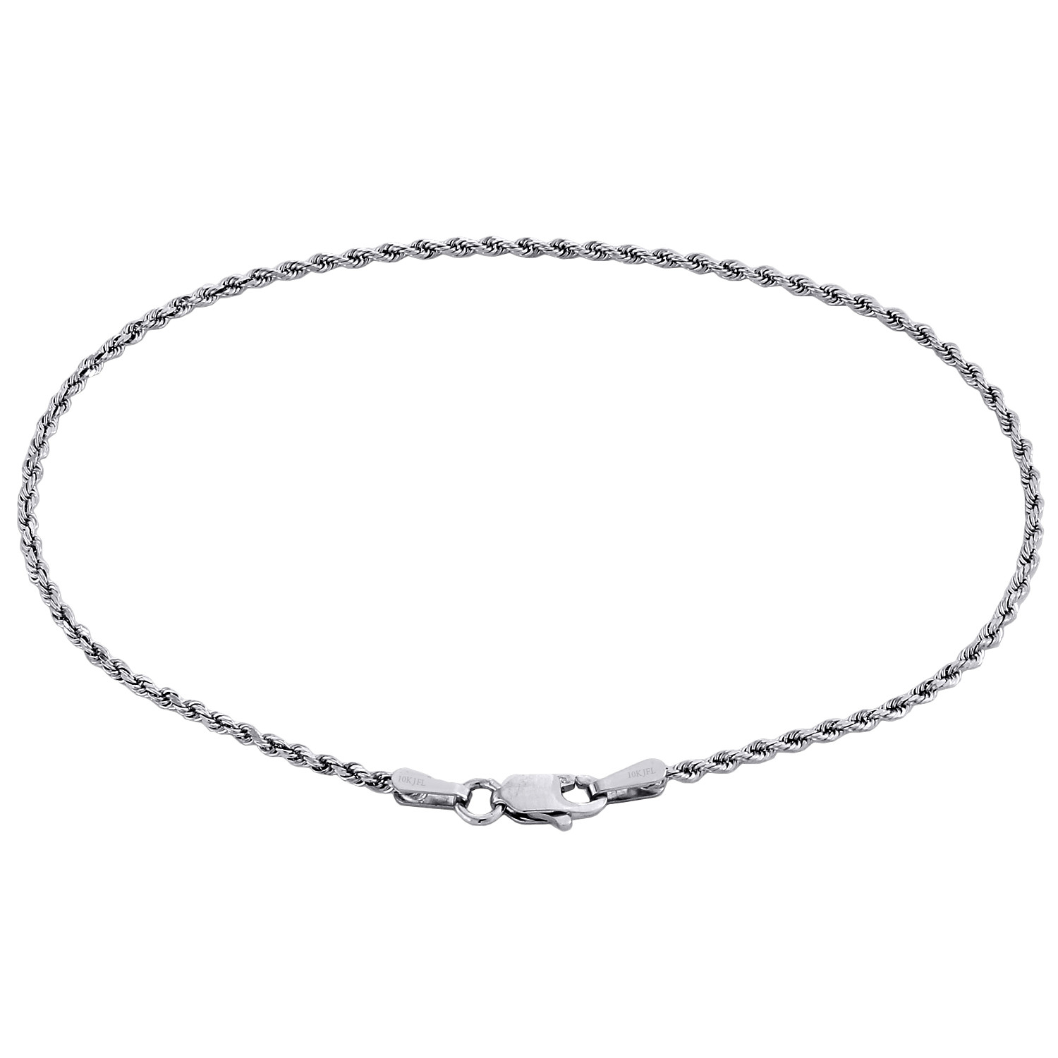 10K White Gold 1.65mm Diamond Cut Solid Rope Link Bracelet / Anklet 7-10 Inches