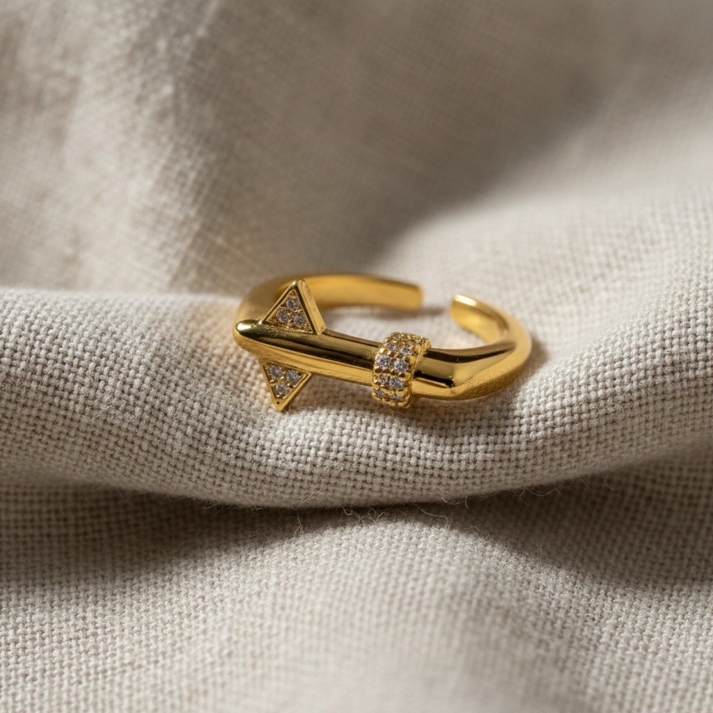 Arrow Ring Gold Crystal CZ Boho Open Square Sz 7 Geometric Wrap Minimalist Boho