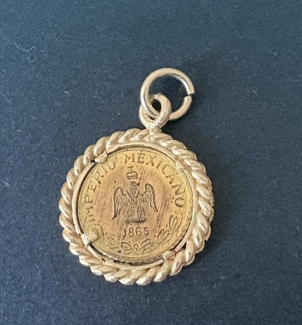 14kt Yellow Gold Imperio Mexicano 1865 Coin Pendant 1.1gram