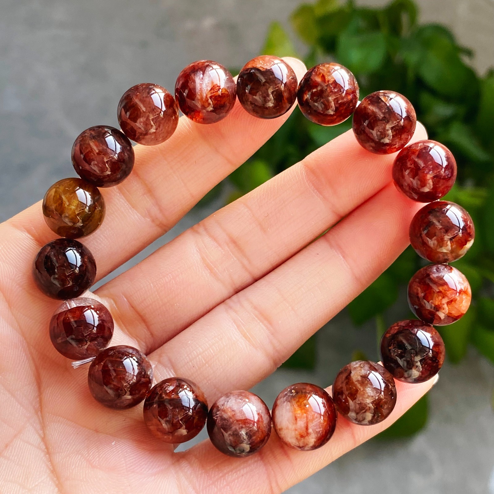 11.6mm Natural Red Multi-inclusions Phantom Quartz Crystal Beads Bracelet 2728