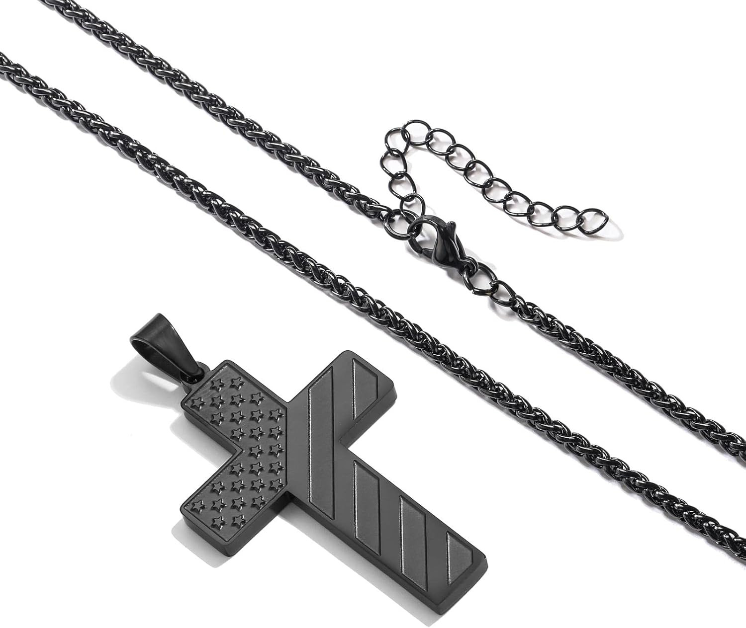 18+2 Inch Cross Necklace for Men Boys,American Flag Bible Verse 316L Stainless S