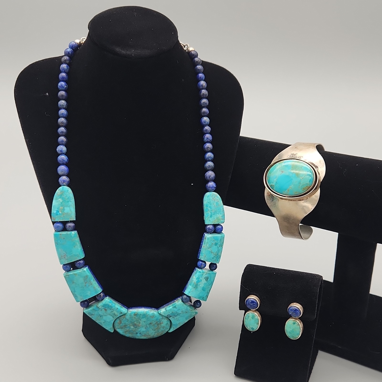 Jay King DTR Sterling Silver Lapis Lazuli Necklace Cuff Bracelet Earrings Set