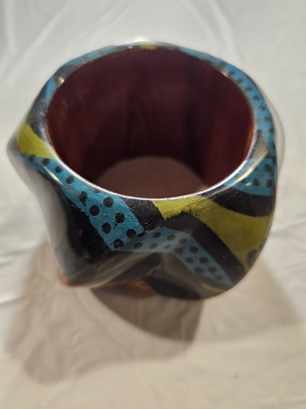 Handcrafted Asymmetrical Painted Wood Bangle Bracelet Black Blue Orange Yellow