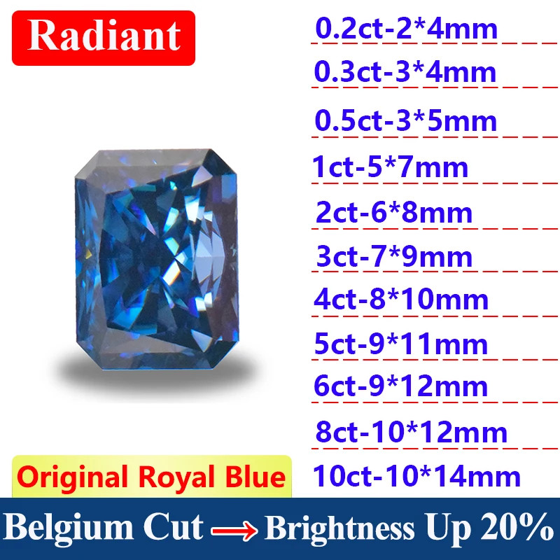 2-10CT Original Royal Blue Moissanite Stone Loose Moissanite Cushion Gemstones