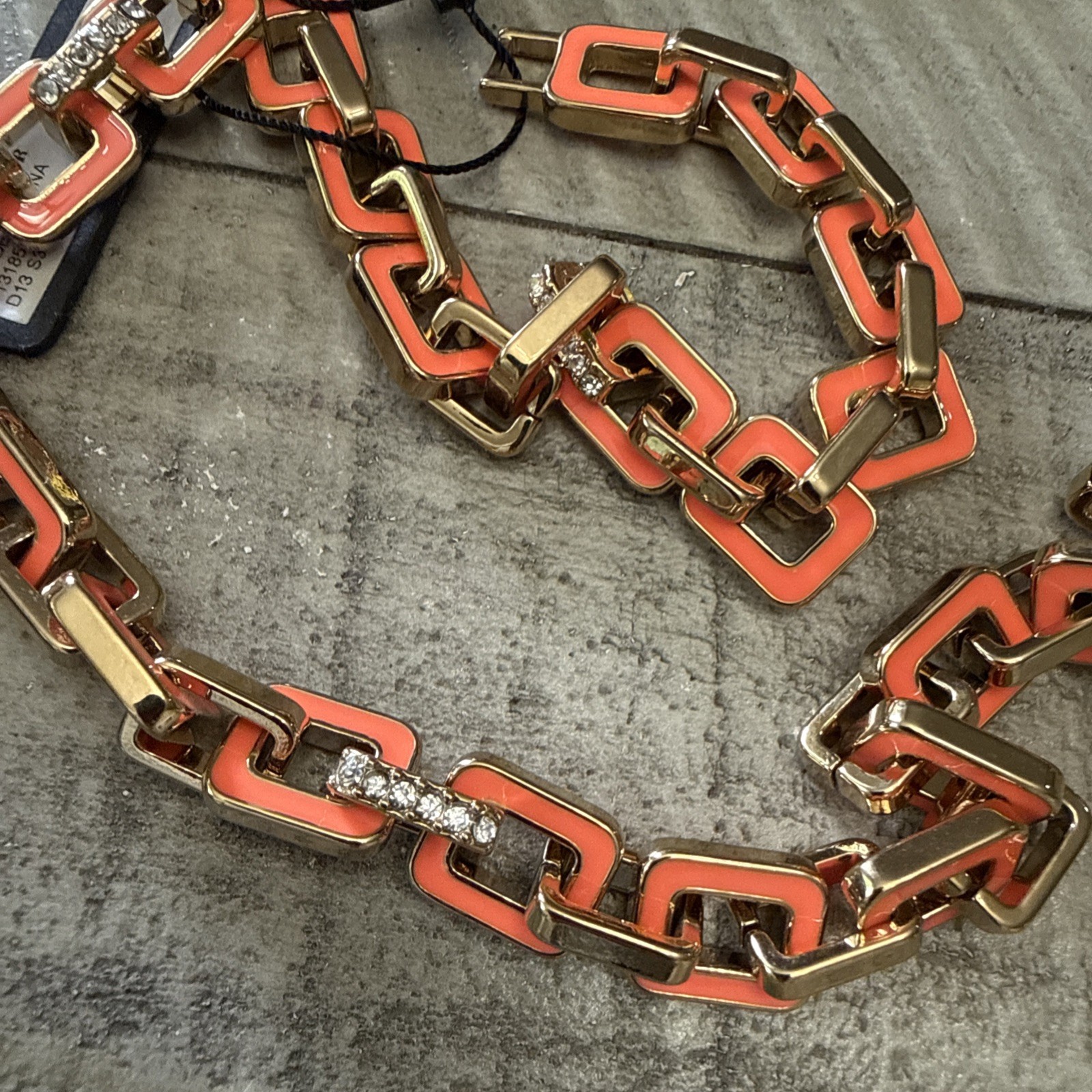 Ann Taylor Coral Enamel Link Necklace & Bracelet Set