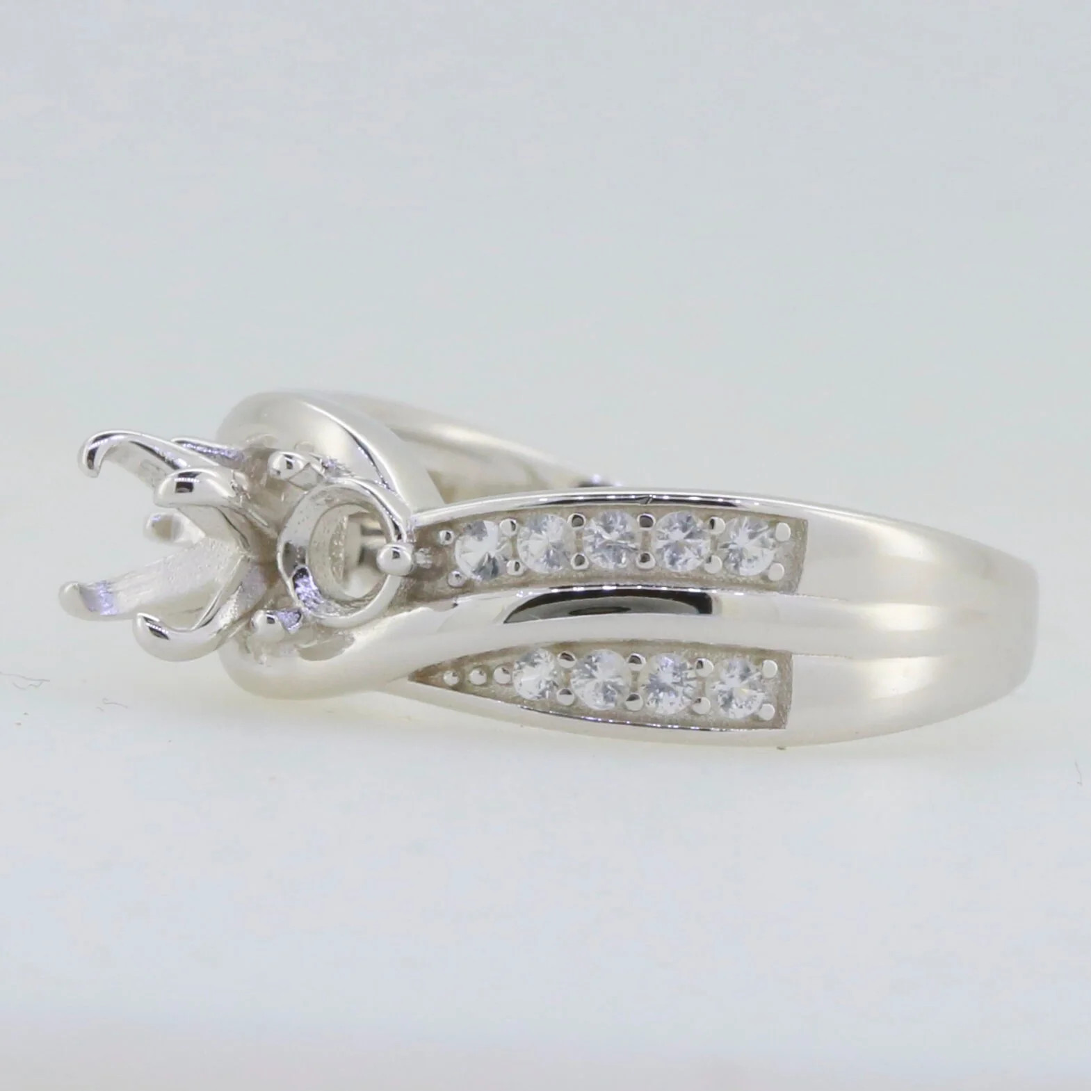 Sterling Silver Semi Mount Setting Round 5x5mm 4x4mm 3 Stones Ring Accent Ring