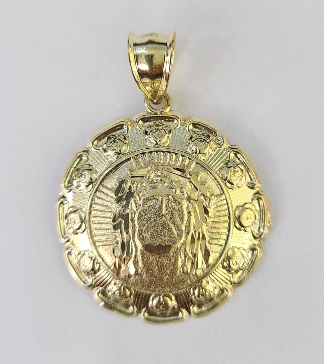 Real 10K Jesus Virgin Mary Pendent Charm 10kt yellow Gold 1.5″ Guadalupe