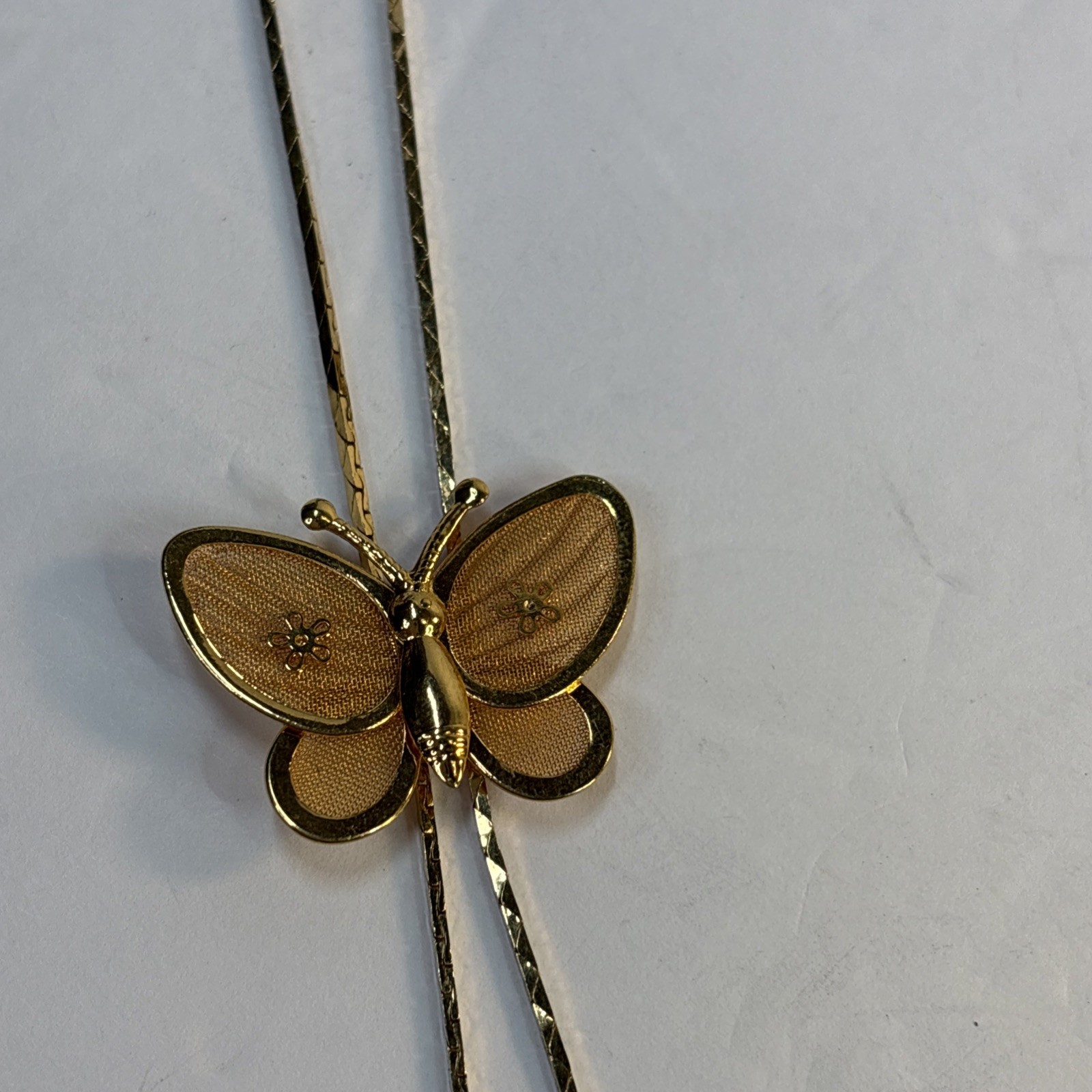 Vintage Gold Tone Filigree Butterfly Adjustable Slider Necklace 29”