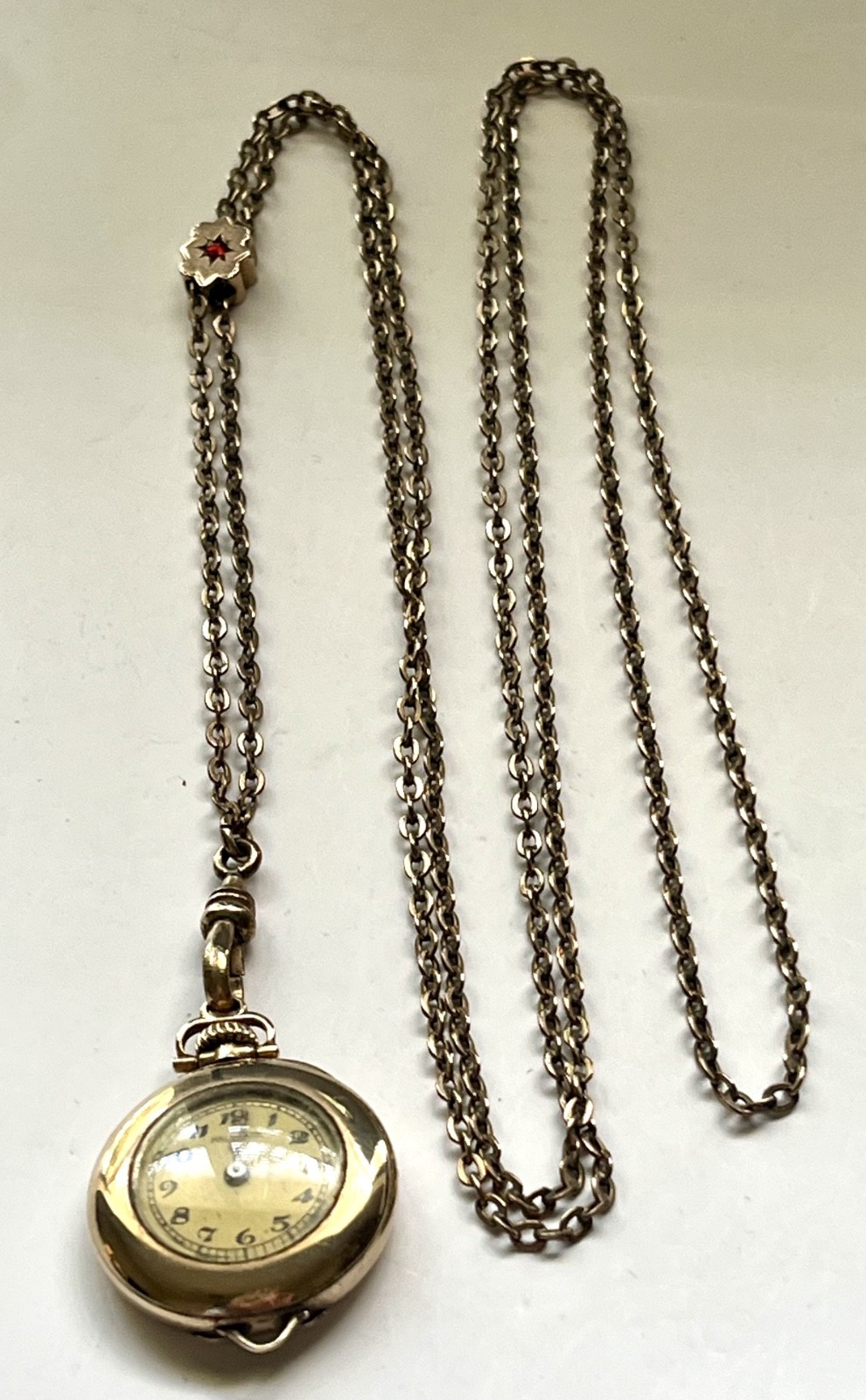 Victorian Antique 38″ Gold Filled Watch Chain & Slide & Later Era Ladies Watch