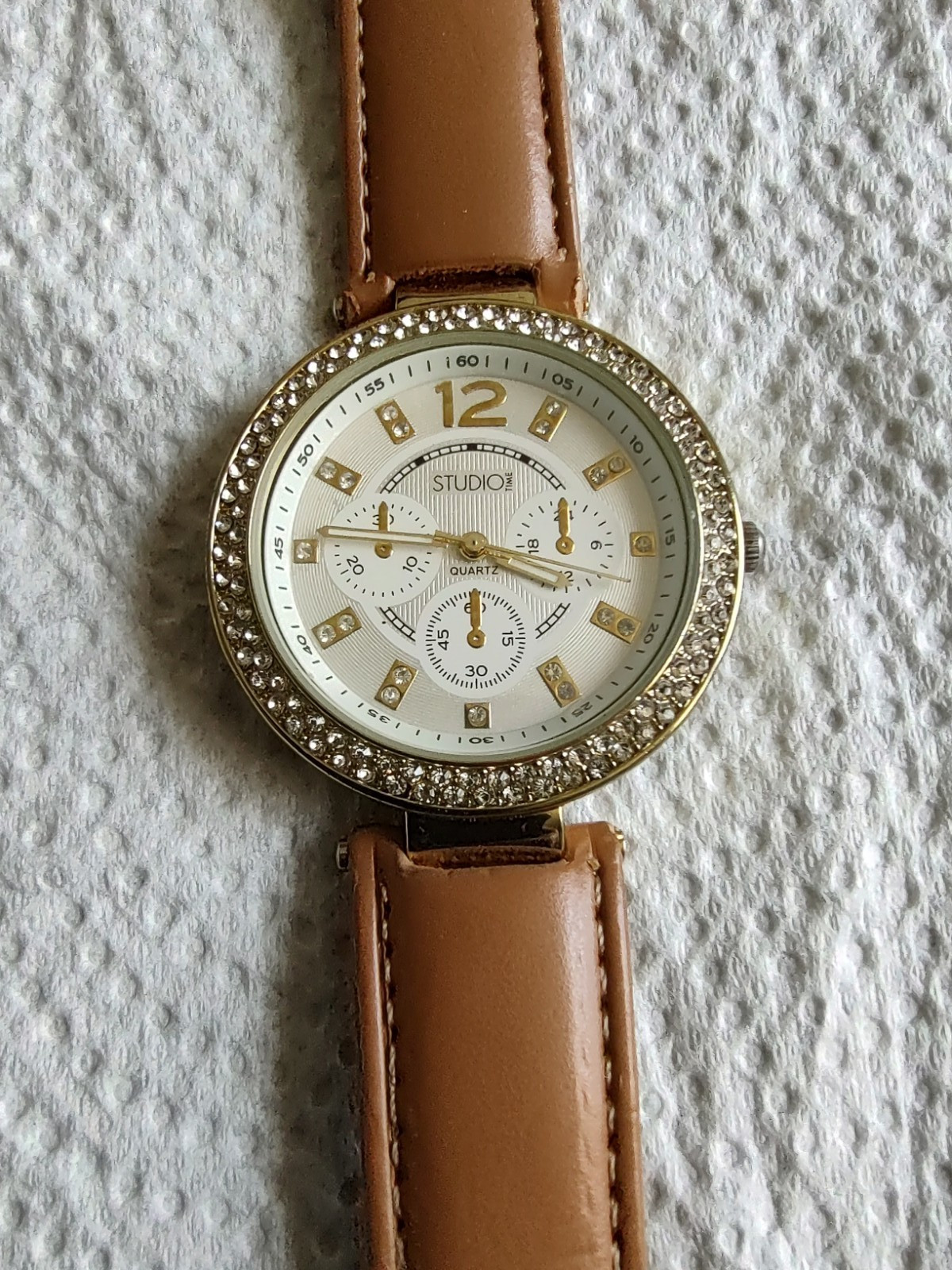 Studio Time Watch Crystal Gold tone Leather Strap Girls Female watch