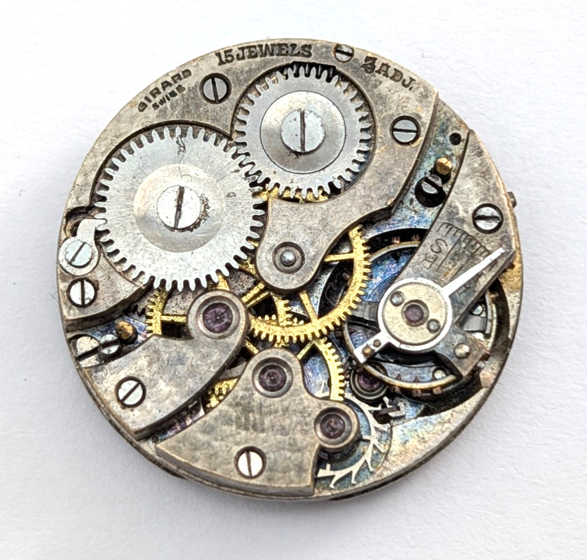GIRARD 15j Art Deco Textured Dial Ladies 24mm Swiss Watch Movement PARTS REPAIR