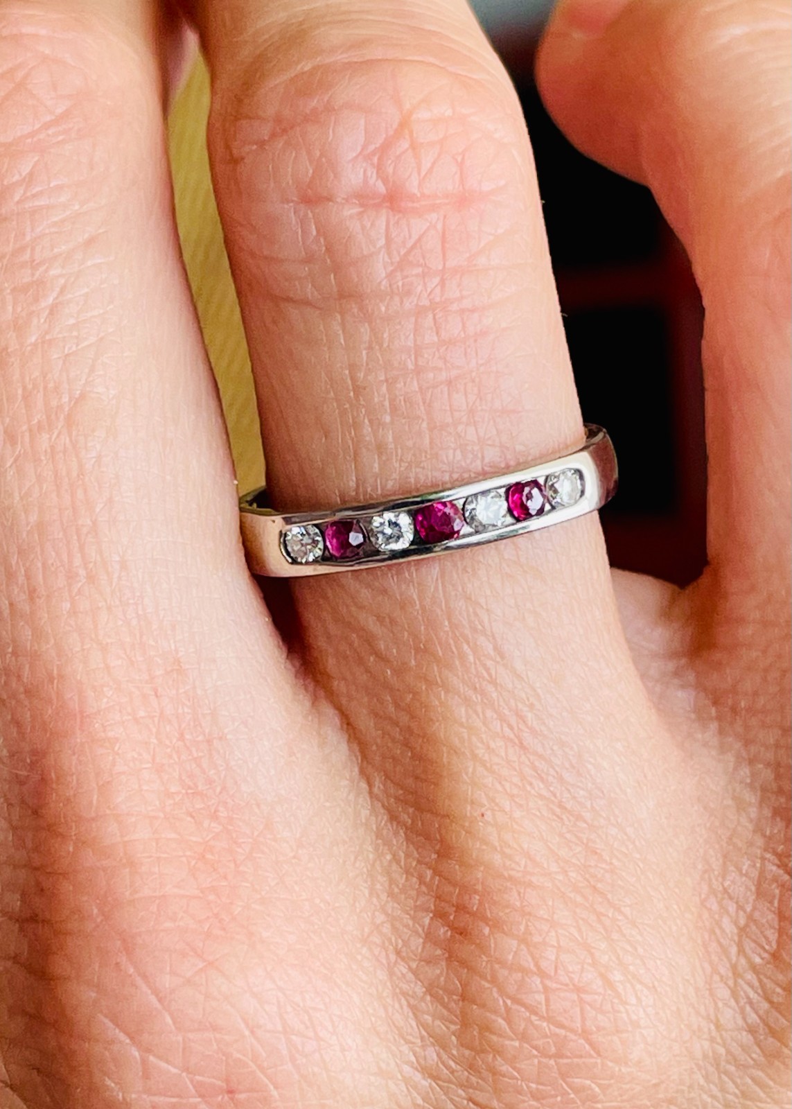 Beautiful PALLADIUM Ring with Rubies and Diamonds, Size 7, Very Rare Find & NEW!