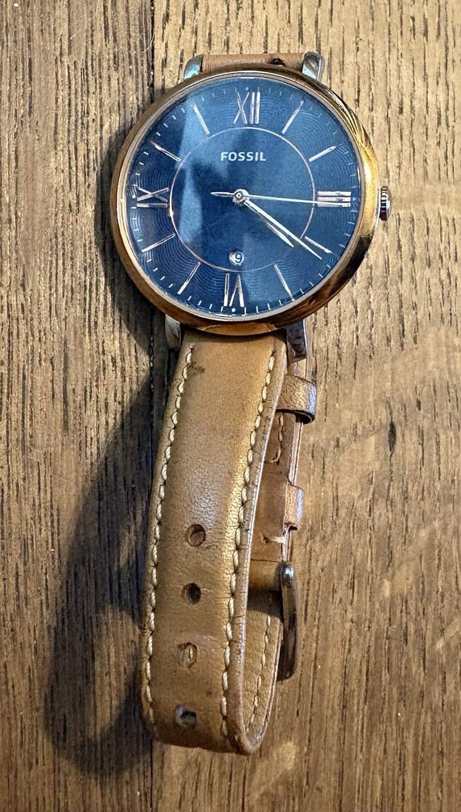 Fossil Women’s Carlie mini Blue Dial Brown Leather Strap Watch Stainless Steel