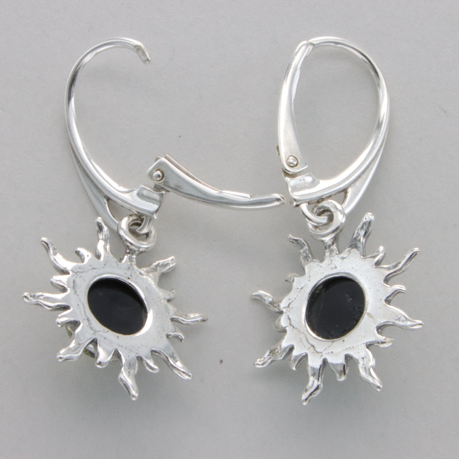 Round Green BALTIC AMBER Sun Dangle Leveback Earrings 925 STERLING SILVER #3633e